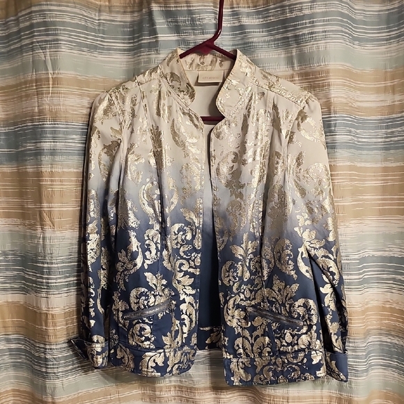 Chico's Blue and Silver Ombre Brocade Jacket - Picture 1 of 4